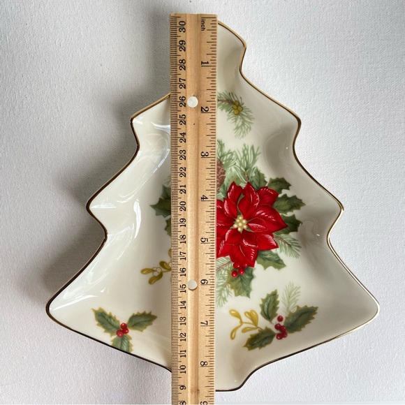 Mikasa Holiday Bloom porcelain Christmas Tree candy dish poinsettia holly pine - Picture 8 of 9